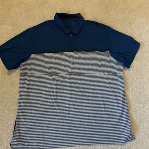 Nike Dri Fit  Shirt Mens 2XL Blue Striped  Polo Short Sleeve